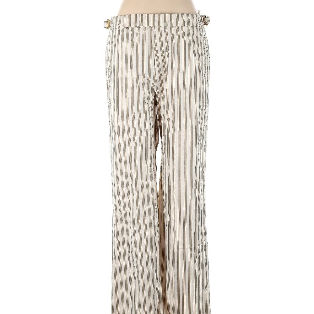 Marni Striped White Tan Straight Legged Cotton Pants Sz 42 IT 6 US